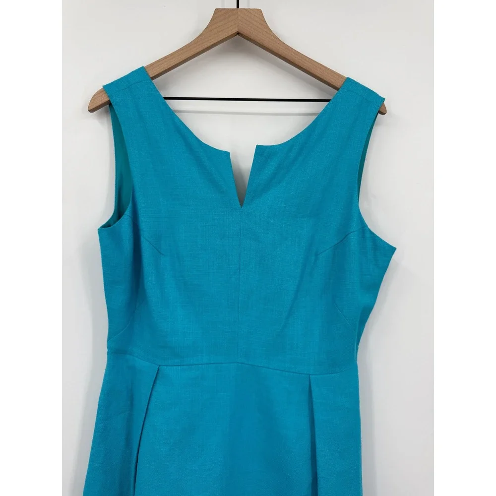 Kate Spade Dress Womens 14 Blue Aqua Linen Blend Cleo‎ Sleeveless Pockets NEW